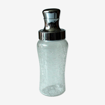 Shaker cocktail en verre et métal en cristal craquellee, millésime des années 1970