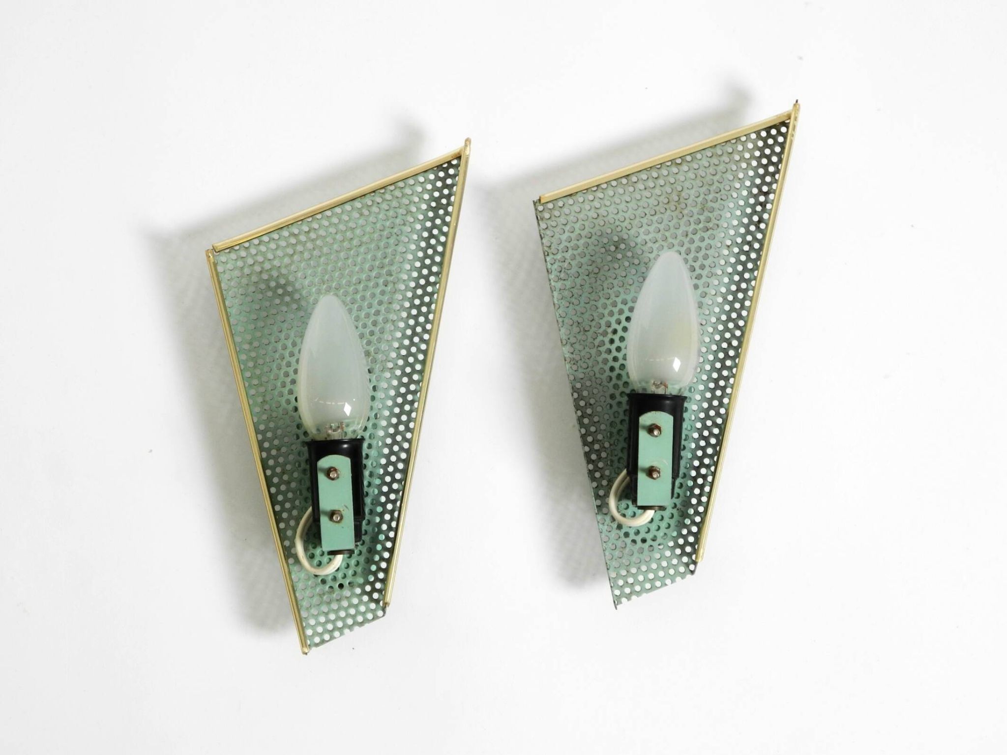 Pair of beautiful mint green Mid Century Modern perforated sheet metal wall