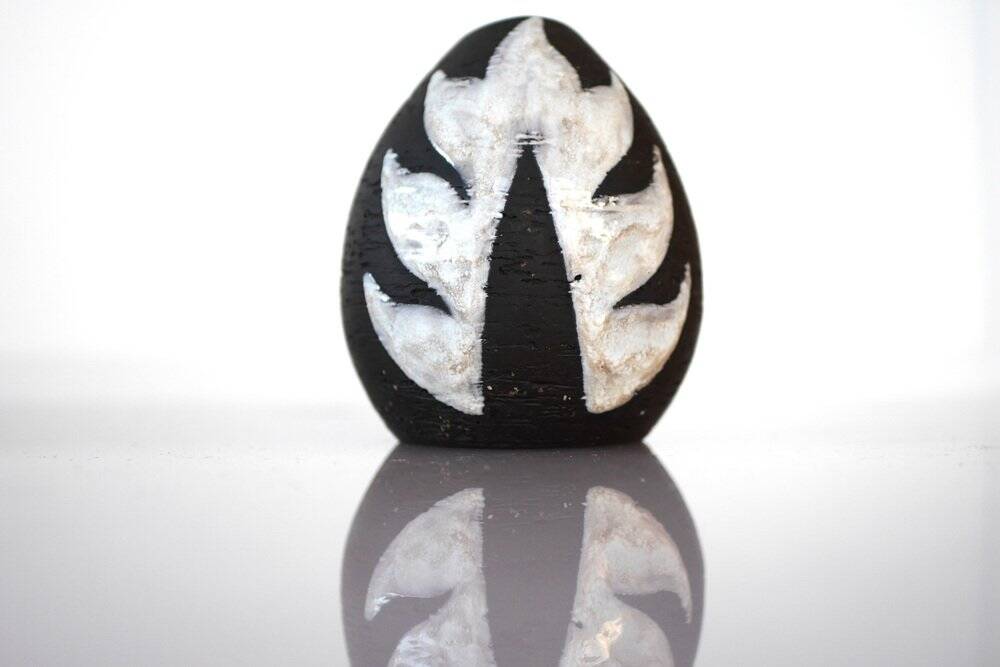 Vintage Danish pottery vase with graphic monochrome design and glazing from Helge Österberg