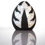 Vintage Danish pottery vase with graphic monochrome design and glazing from Helge Österberg