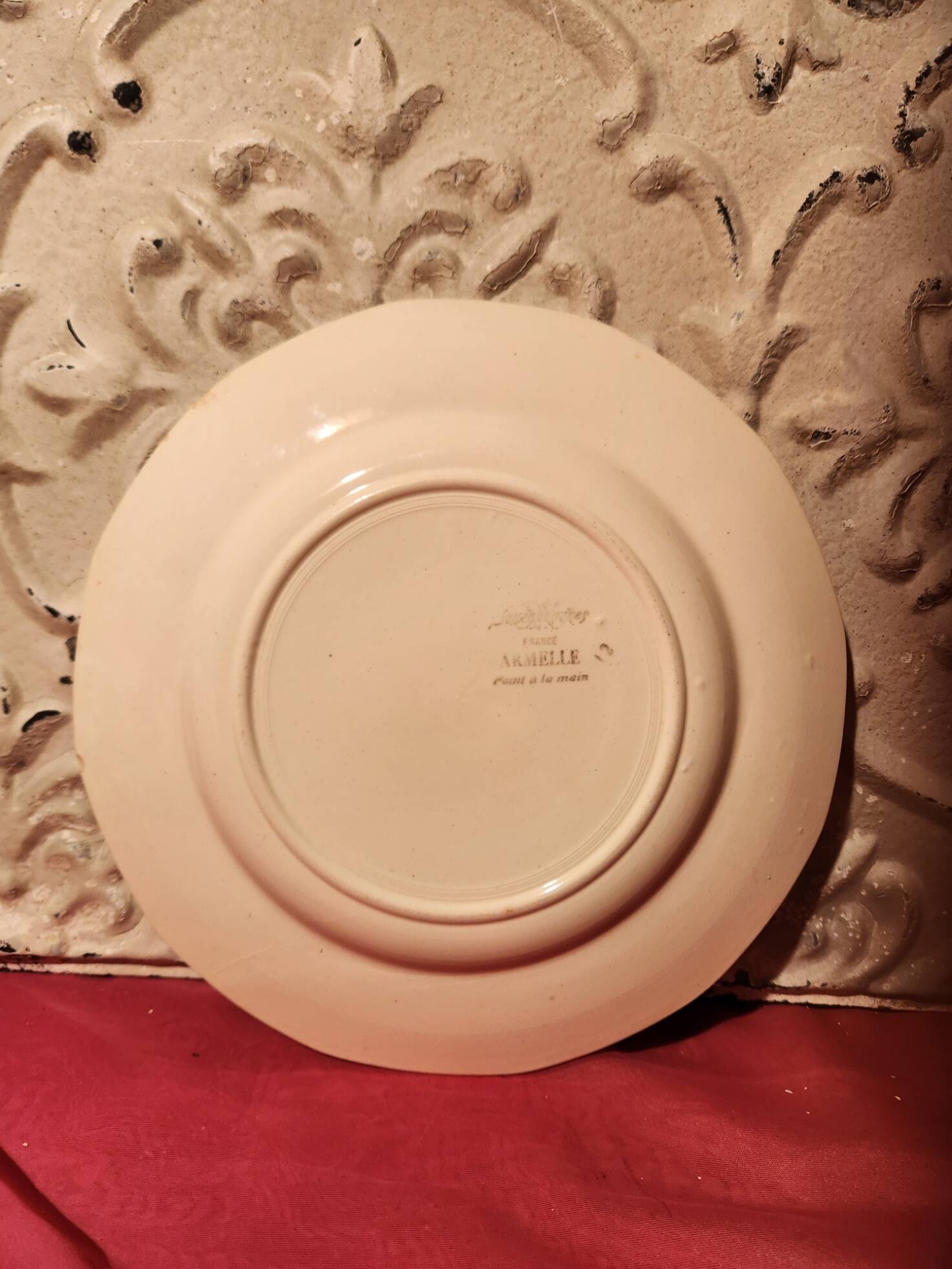 Round plate flat Armelle Sarreguemines hand-painted
