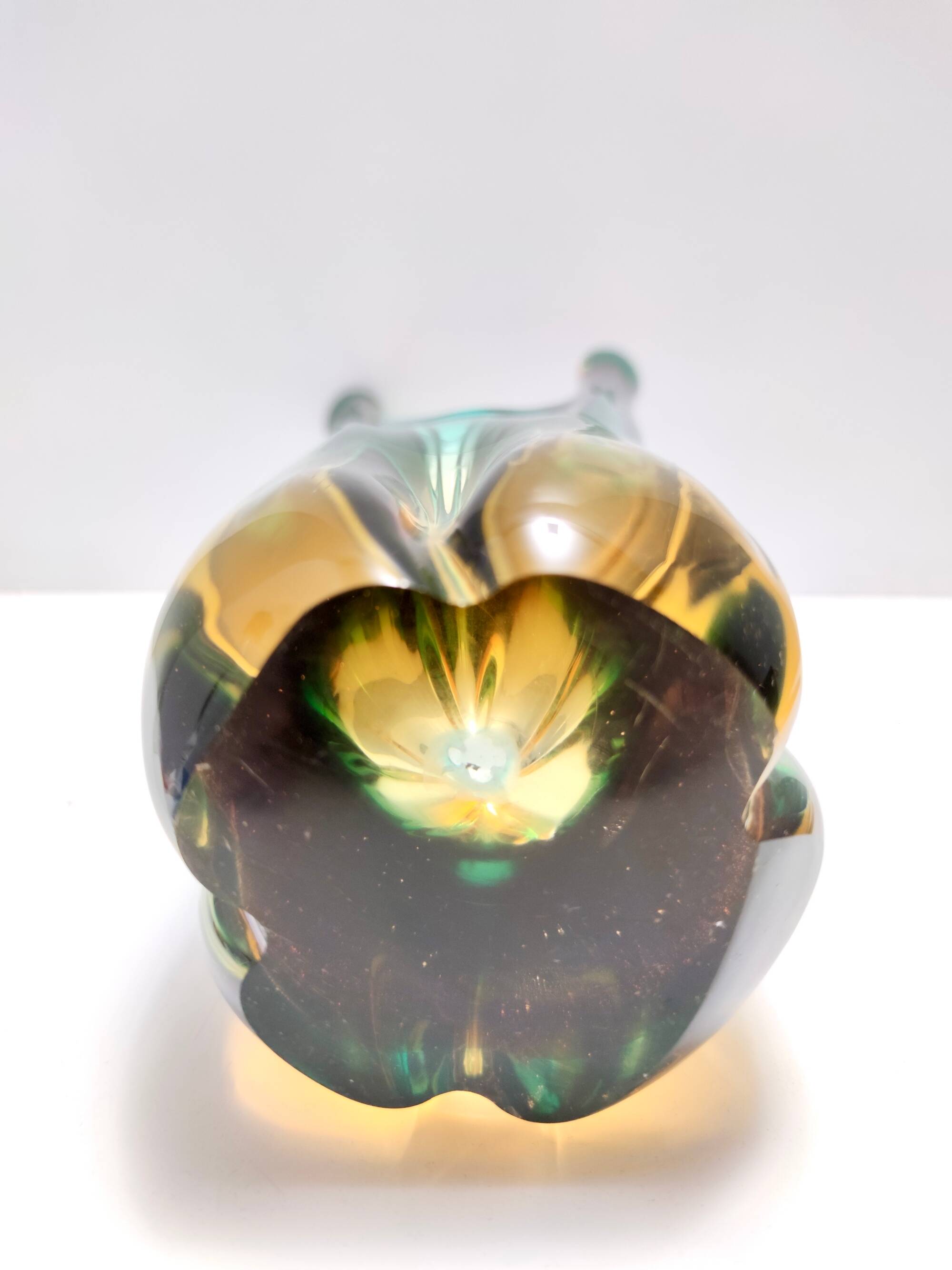 Green and Amber Murano Glass Centerpiece Vase, Italy