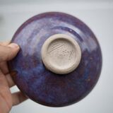 Signed stoneware bowl, glazed stoneware bowl, blue/purple bowl, empty pocket