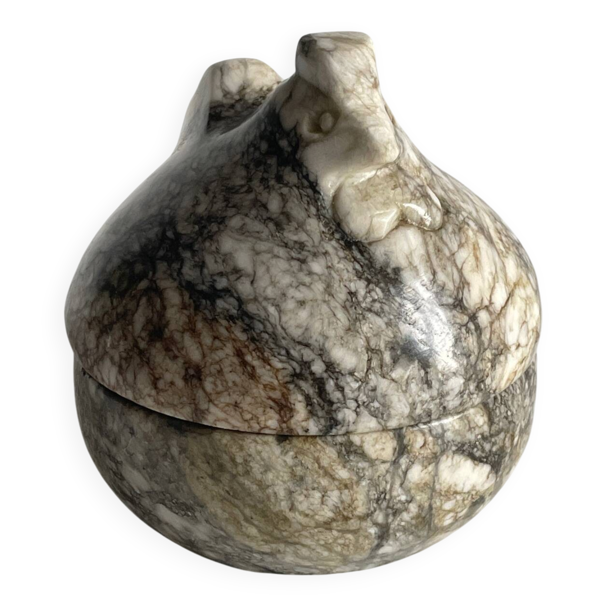 Vintage Marble Chicken with Eggs Sculpture