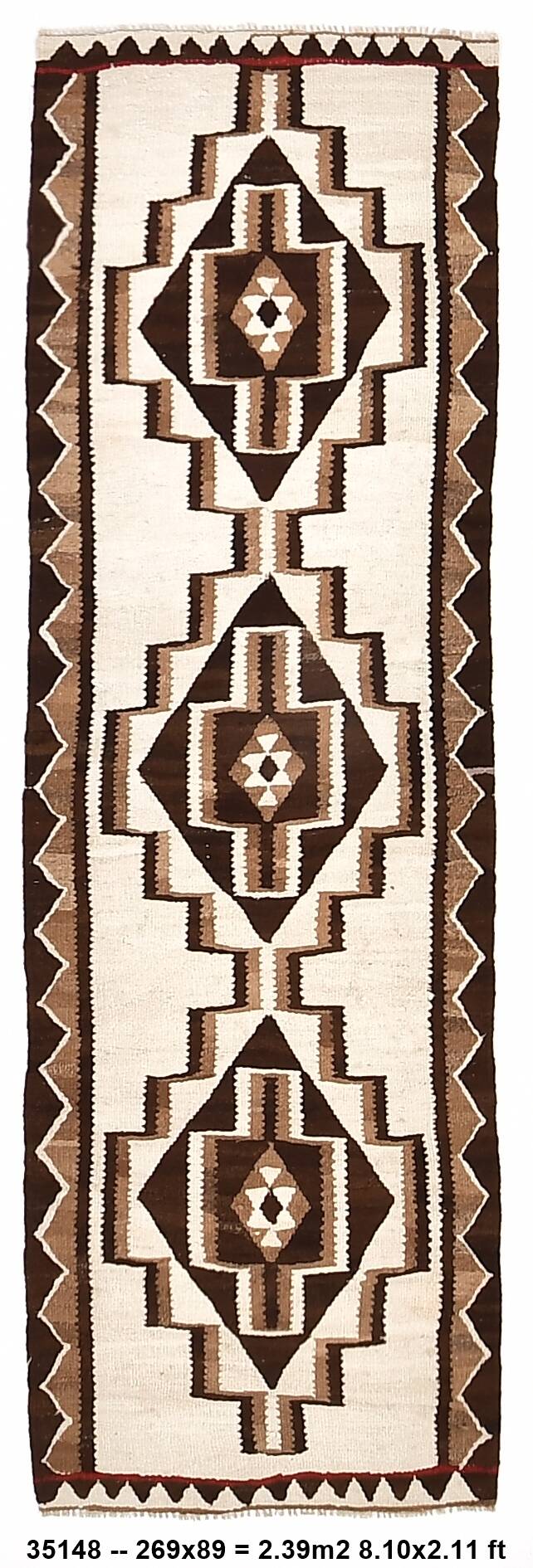 3x9 Brown Cream Turkish Kilim Runner Rug