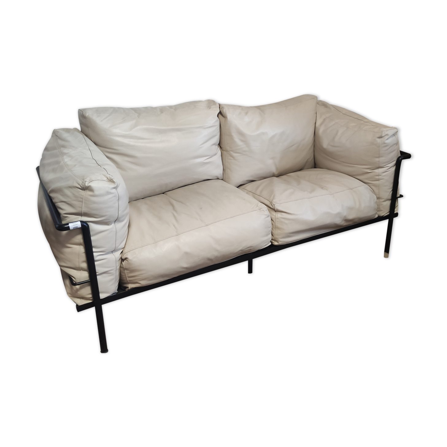 2-seater beige leather black metal frames