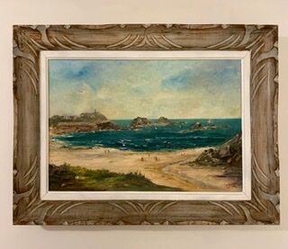 Ancient painting, Breton landscape, Saint Lunaire, signed, 1950s