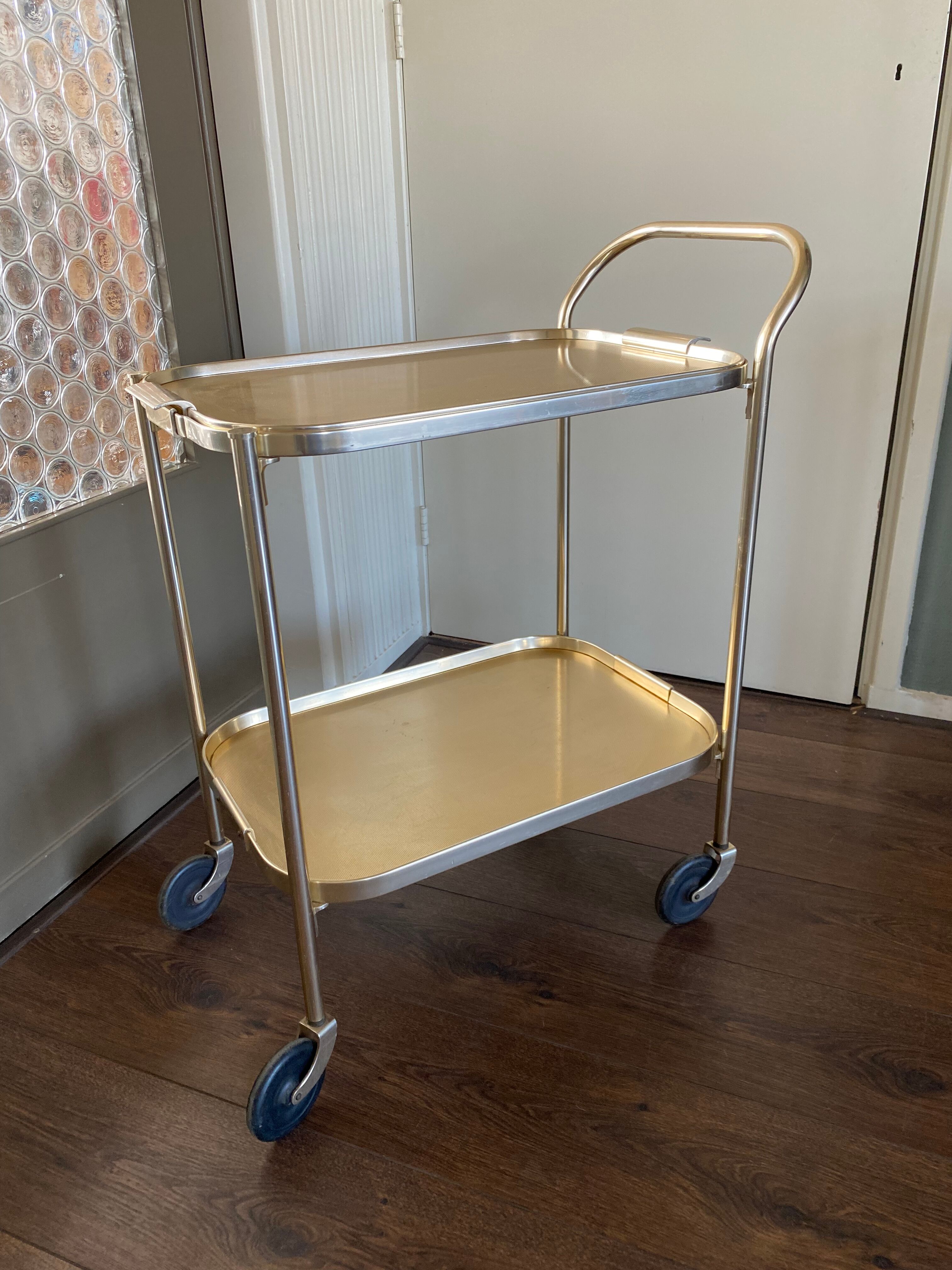 Chariot de service de régence du milieu du siècle en or de Kaymet, années 1950