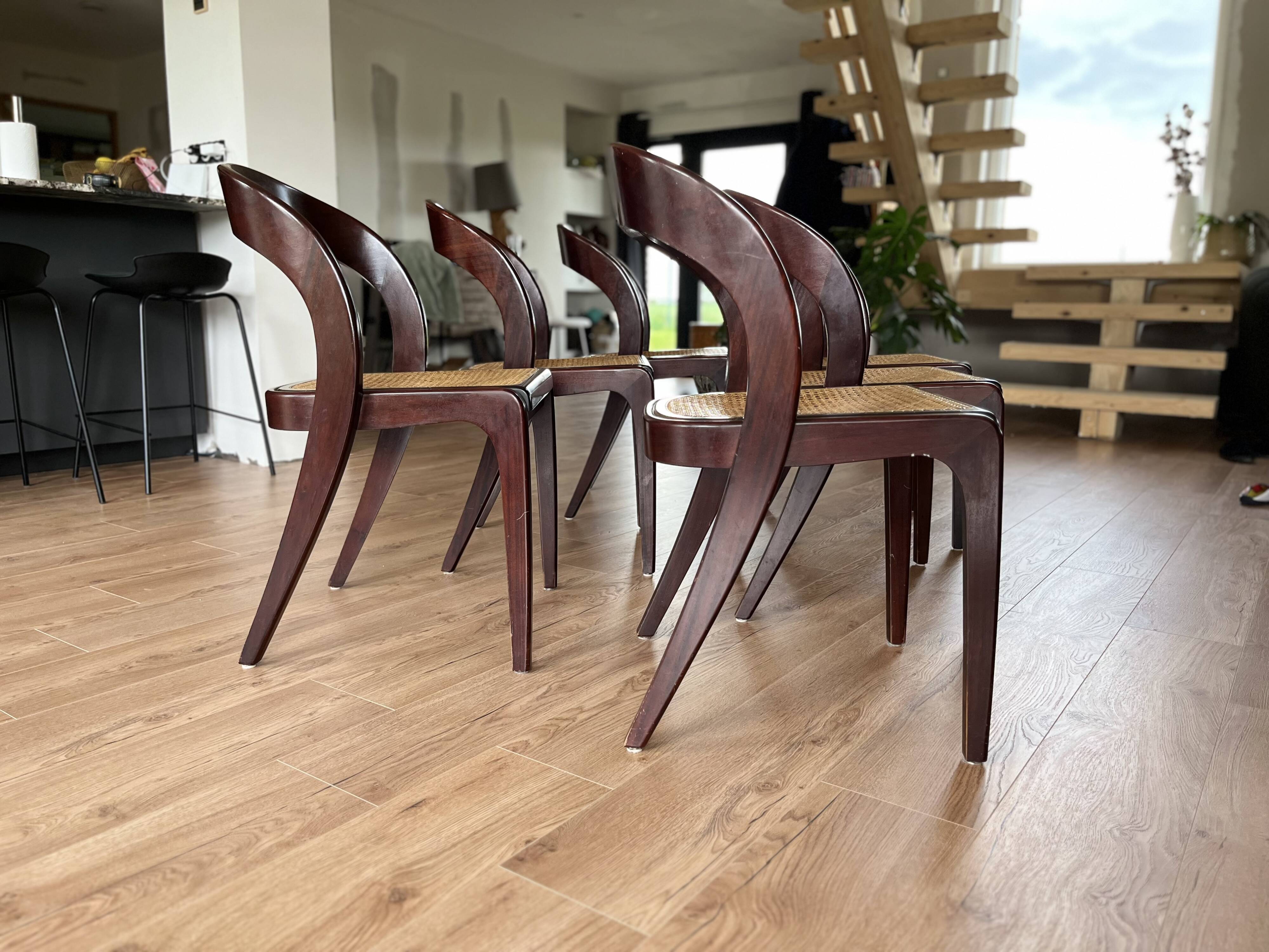 Baumann oval extendable dining room table and 6 Baumann Sled chairs known as gondola