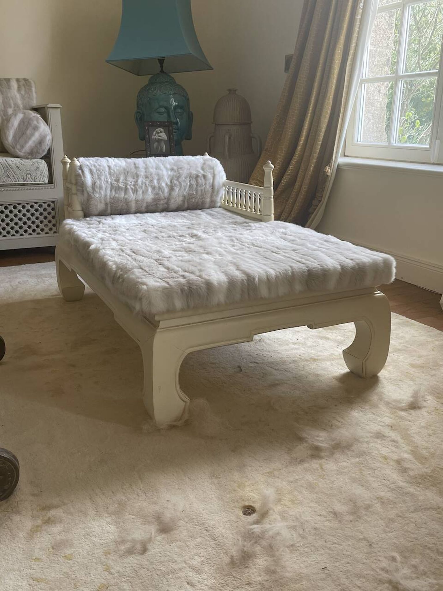 Pair of small bespoke benches – Casamance fabric in Ivory colour.