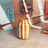 Striped Cream & Light Brown Vase in artisanal ceramic