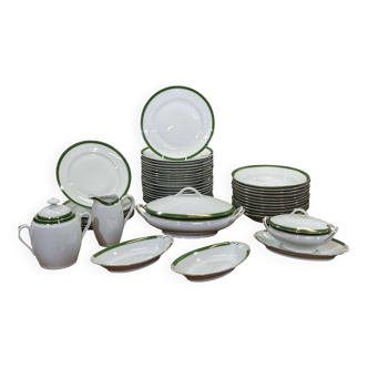 1960s Limoges porcelain dinner service, green and gold - 42 pieces