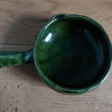 Olive green glazed terracotta fondue pot