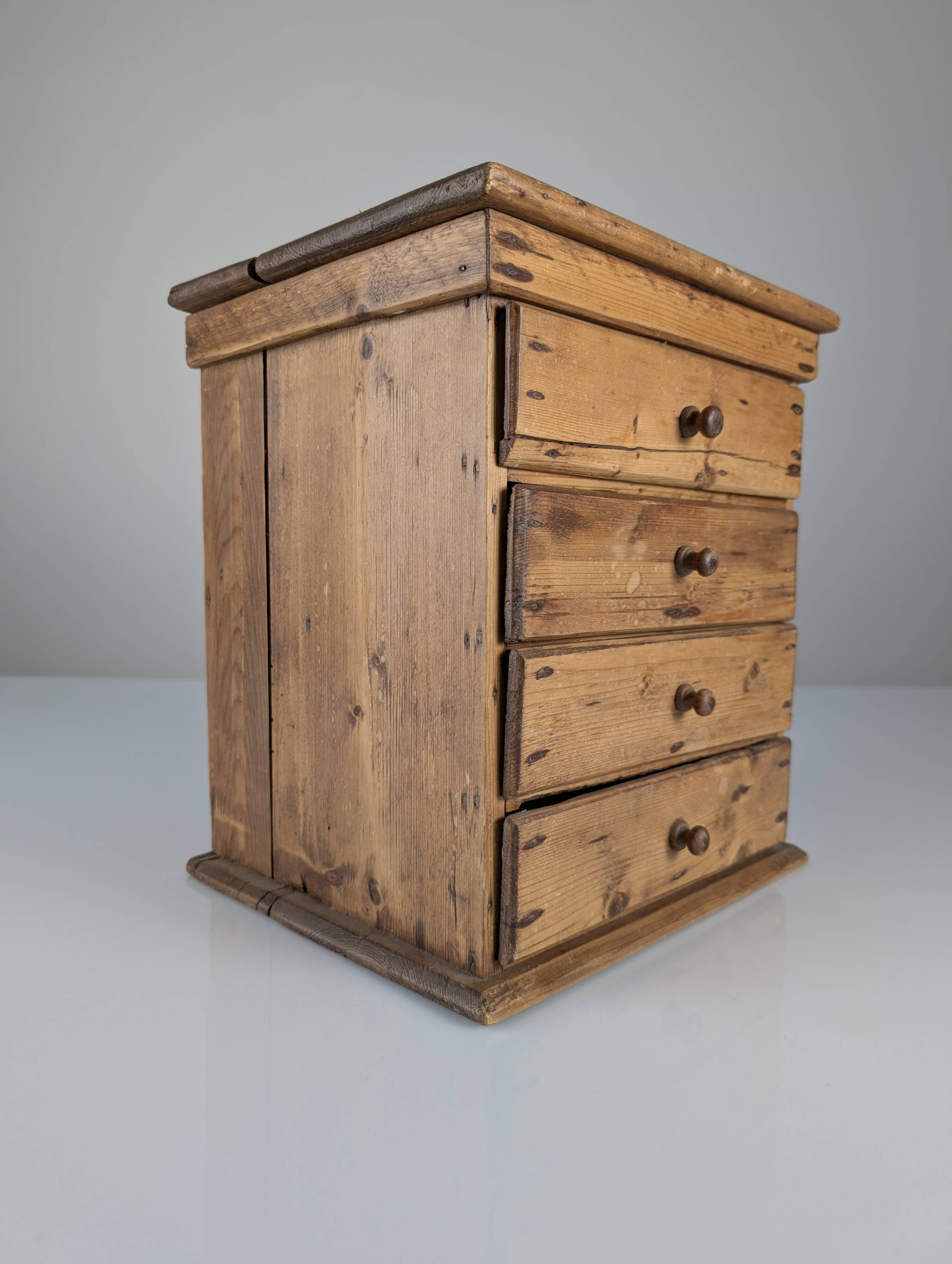 Rustic Primitive Natural Pine Small Apothecary Chest, 1940s