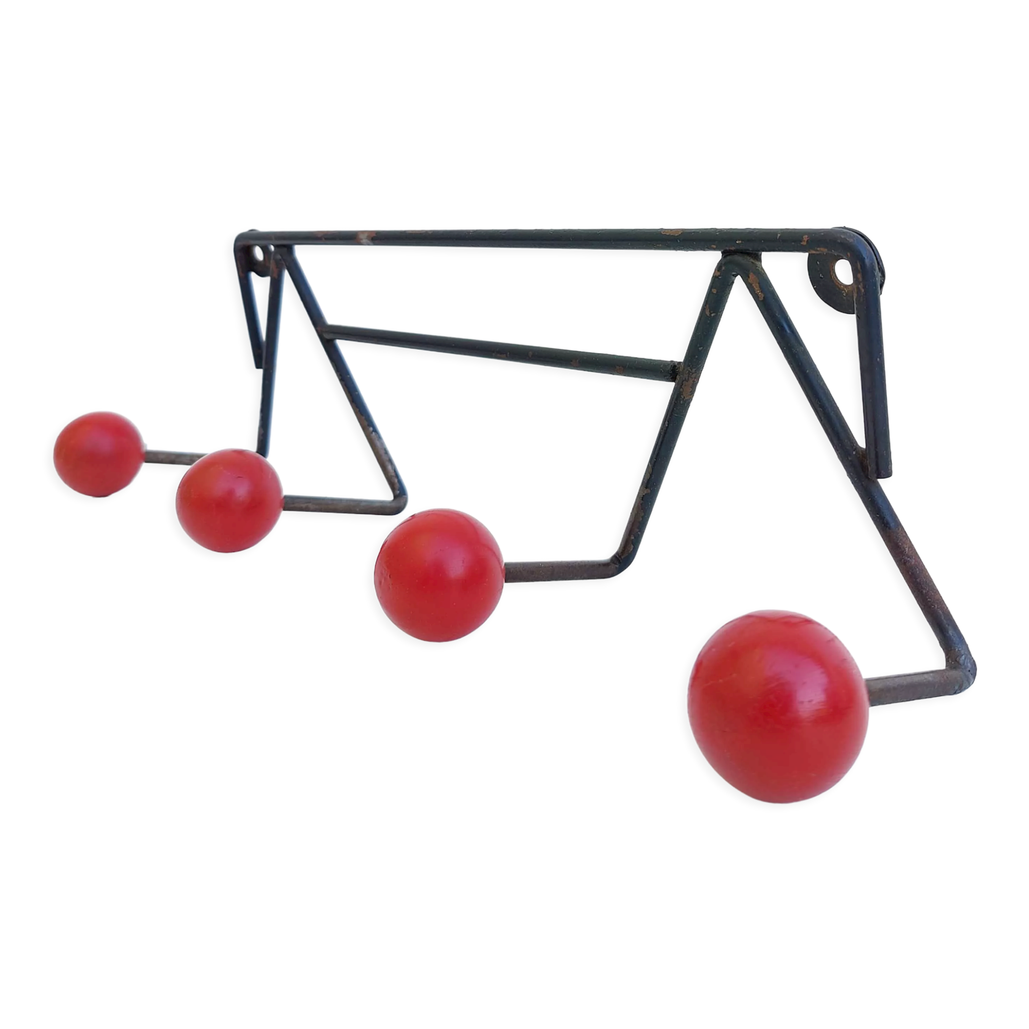 Coat rack Zig-Zag hooks balls red wood