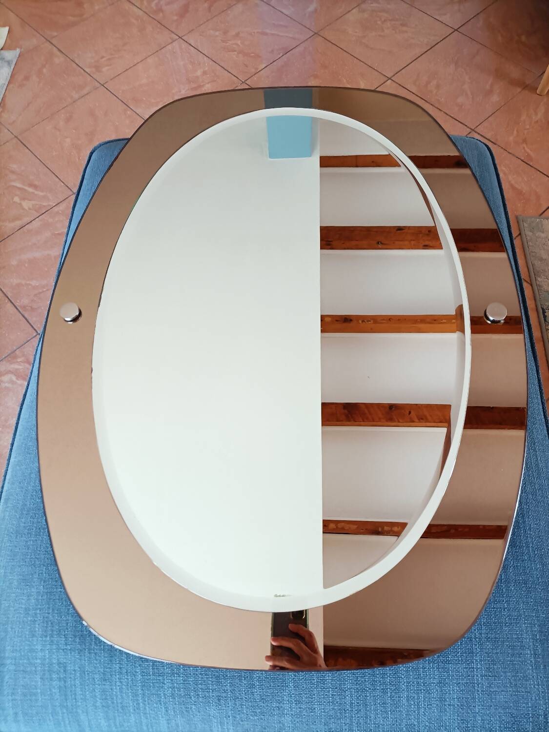Vintage oval smoked glass mirror
