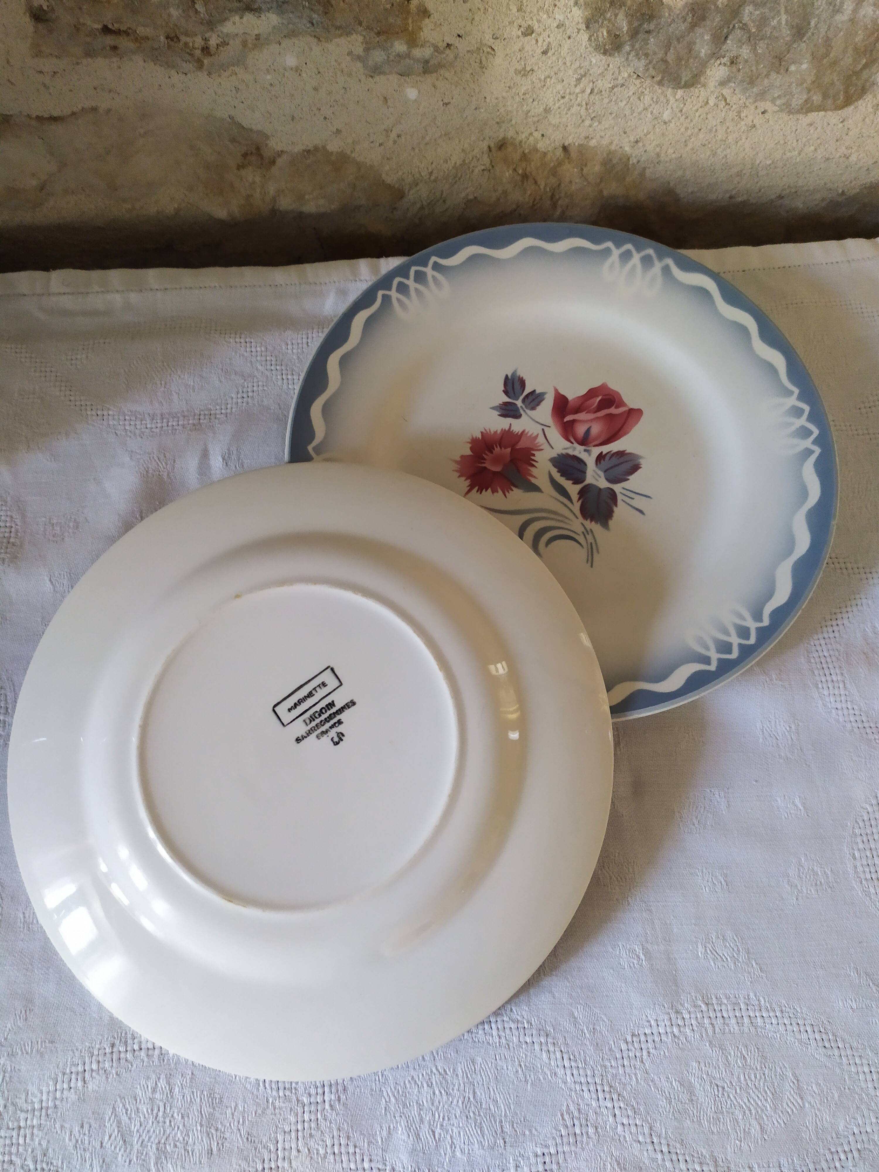 Flat earthenware plates by Digoin Sarreguemines