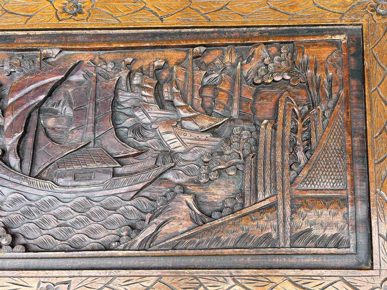 Large Chinese carved camphor wood chest from the 20s/30s