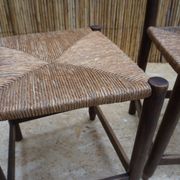 Pair of antique straw-seated farm chairs