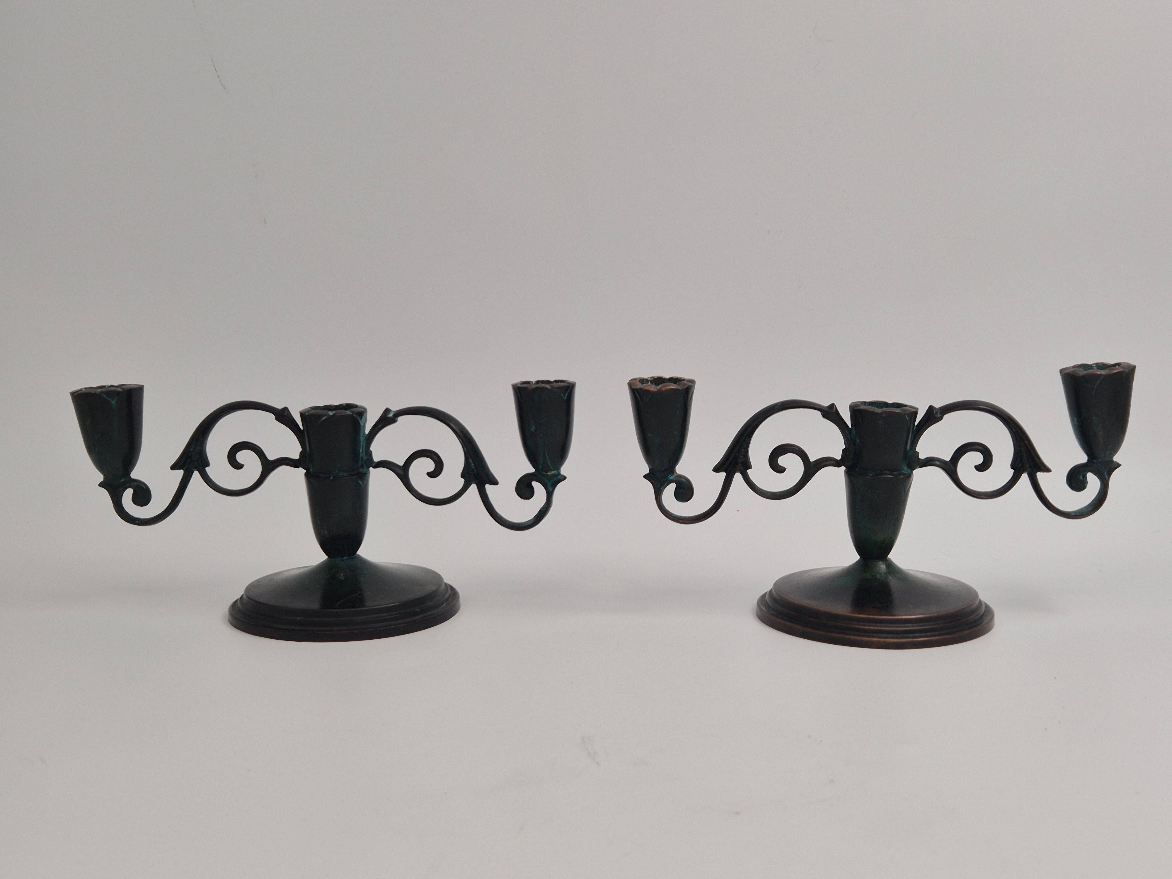 Pair of rare decorative bronze candelabra, Danish Grace 1920s/30s