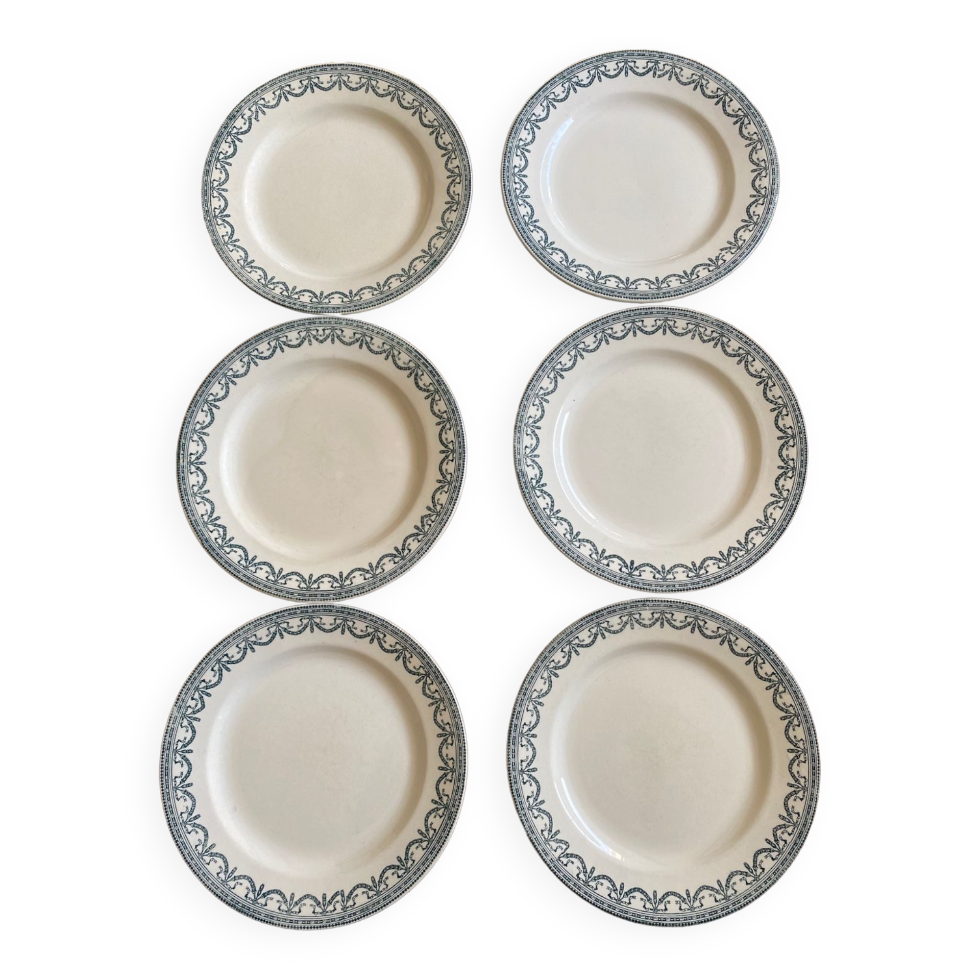 6 flat plates Terre de Fer Salins model Garlands L.XVI