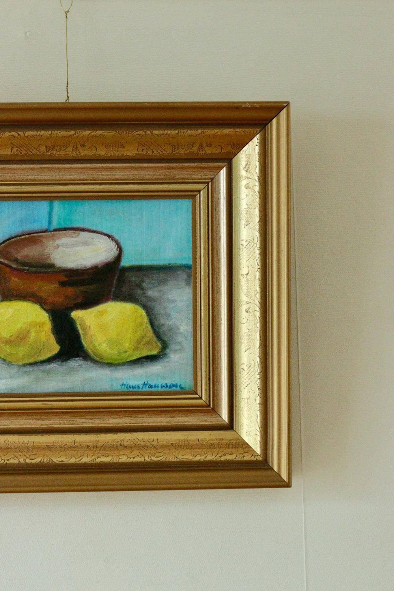 Nature morte européenne originale à l'huile sur panneau de Hans Haussdal