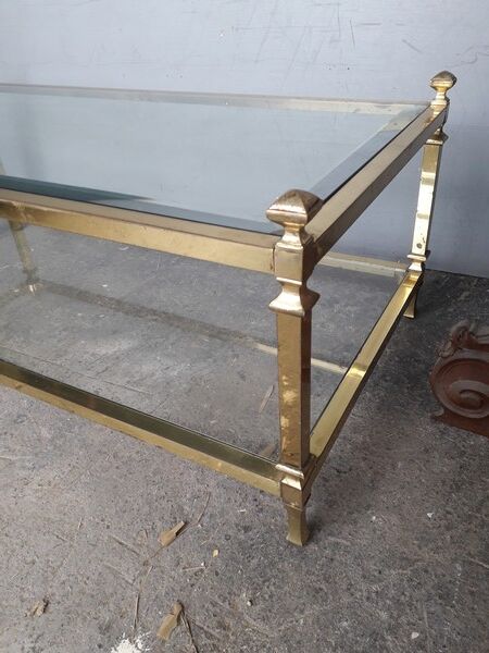 Table basse laiton et verre ep 1970 hollywood regency