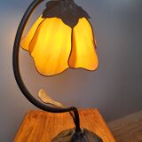 Table lamp bronze and stained glass, Tiffany style, 1991