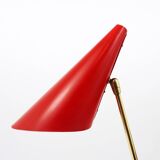 Red brass table lamp in the style of J.T. Kalmar, mid-century, Vienna, Austria, 1950s.