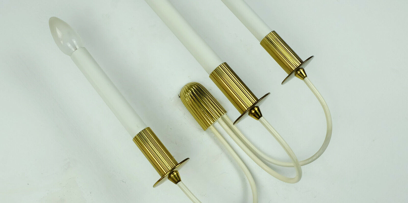 Mid century sconce wall lamp brass white metal vintage cinema light / 2 available