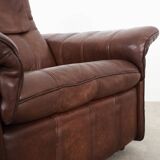 Fauteuil en cuir marron, design suisse, années 1970, fabrication : De Sede