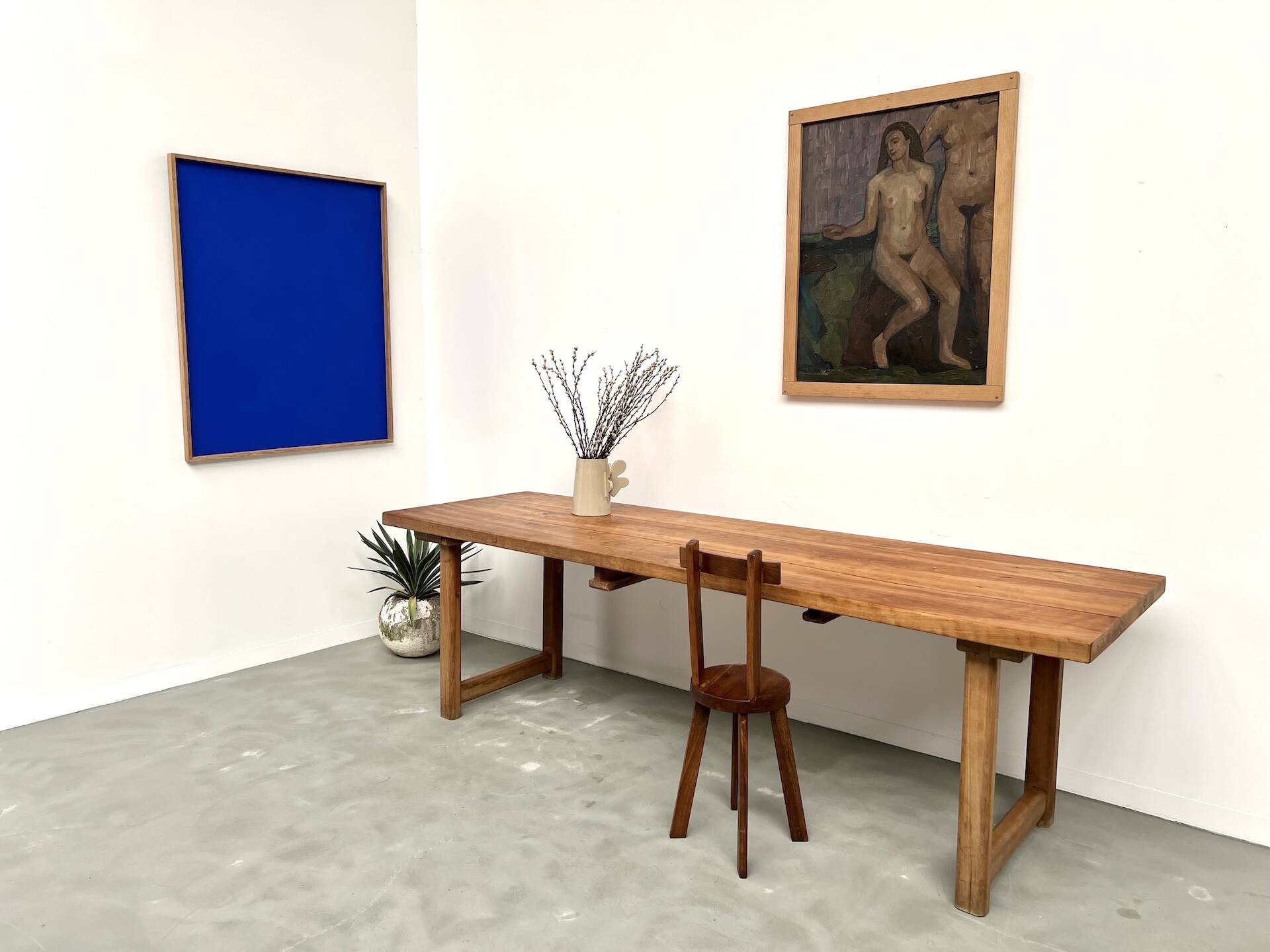 Large brutalist beech farmhouse table