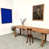 Grande table de ferme brutaliste en hêtre