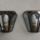 Matching pair french mid century copper & glass single light wall lanterns 3915