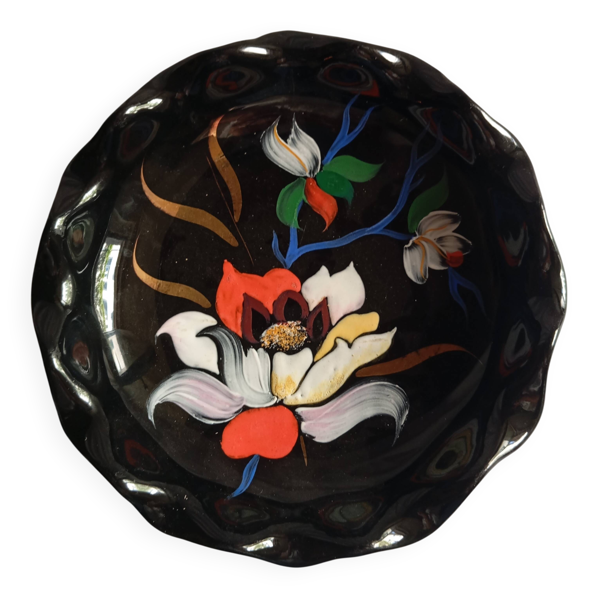 "bouquet - longwy" earthenware cup numbered / vintage