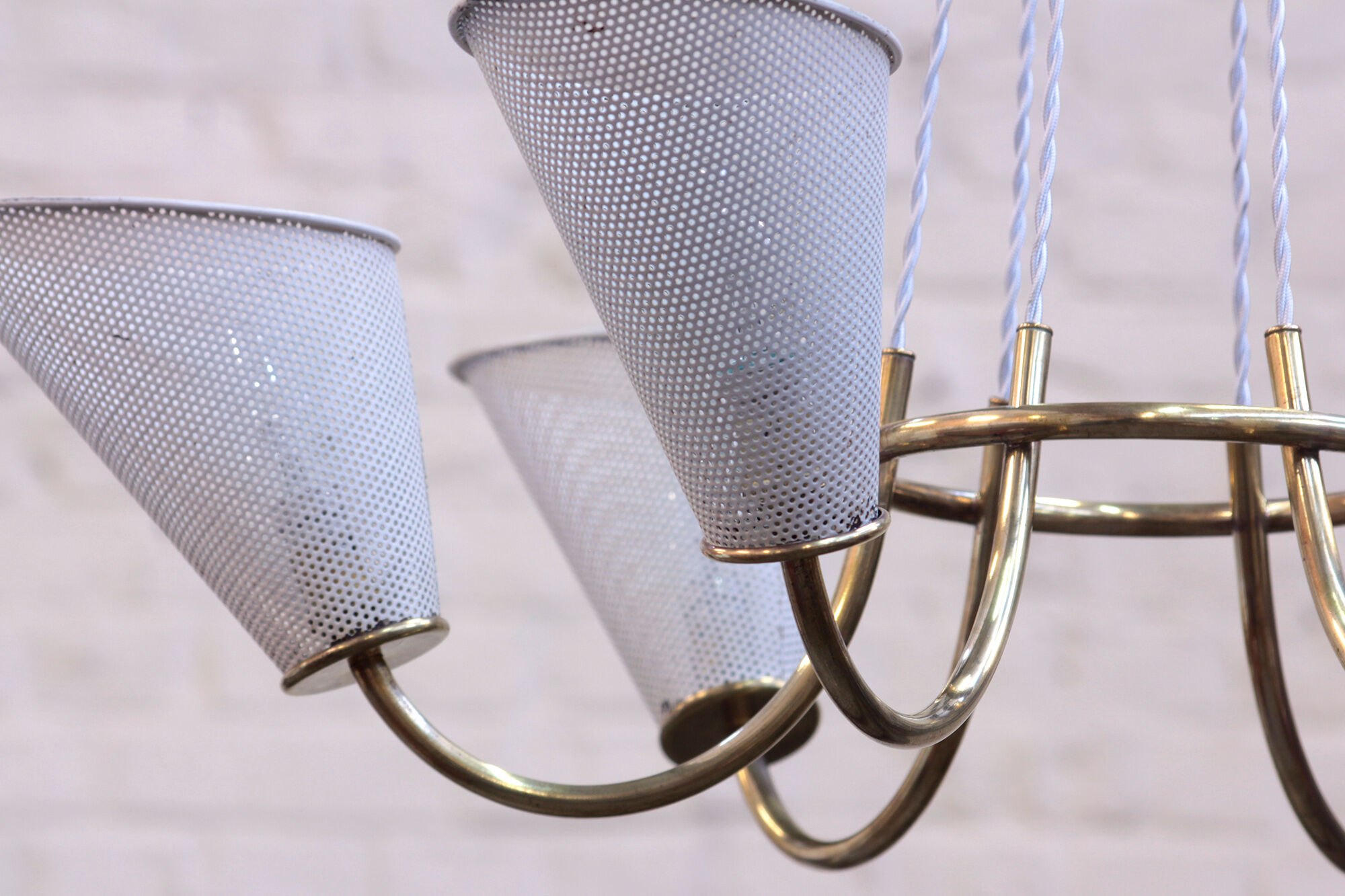 Perforated metal chandelier with 6 lights from the 1950s.