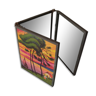 Old small triptych barber mirror