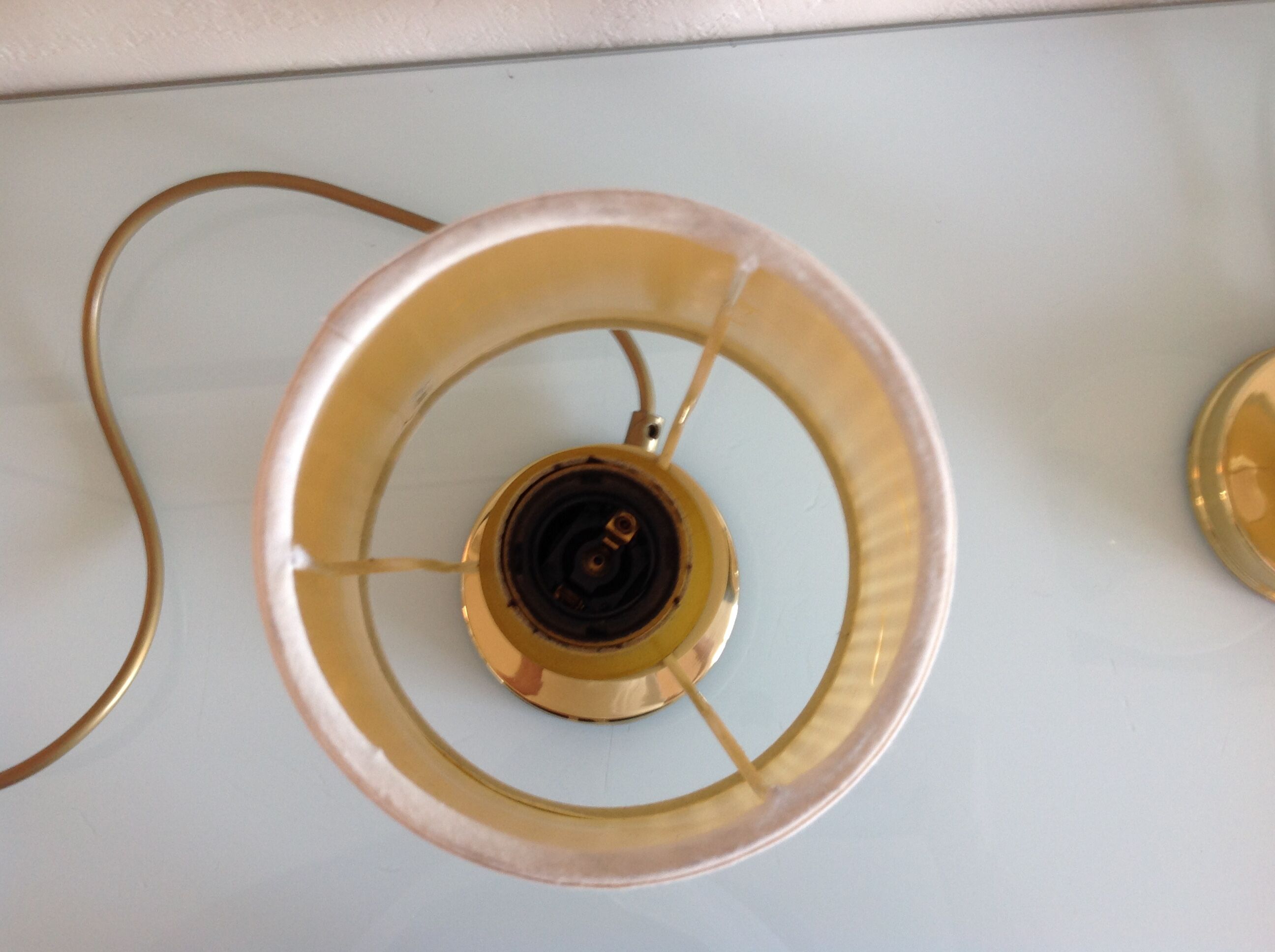 Pair of bedside lamps in golden metal and lampshade creme / vintage years 60-70