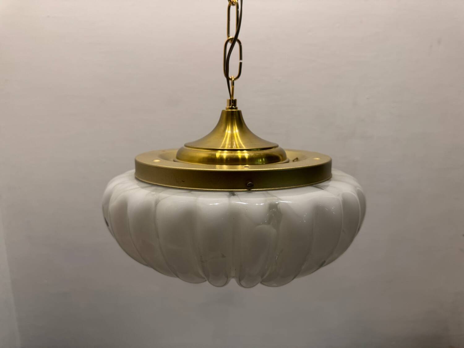 White Murano Glass Light Pendants Set of 2 1980’s