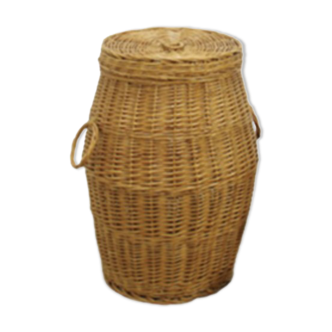 Vintage Rattan Linen Basket with Lid