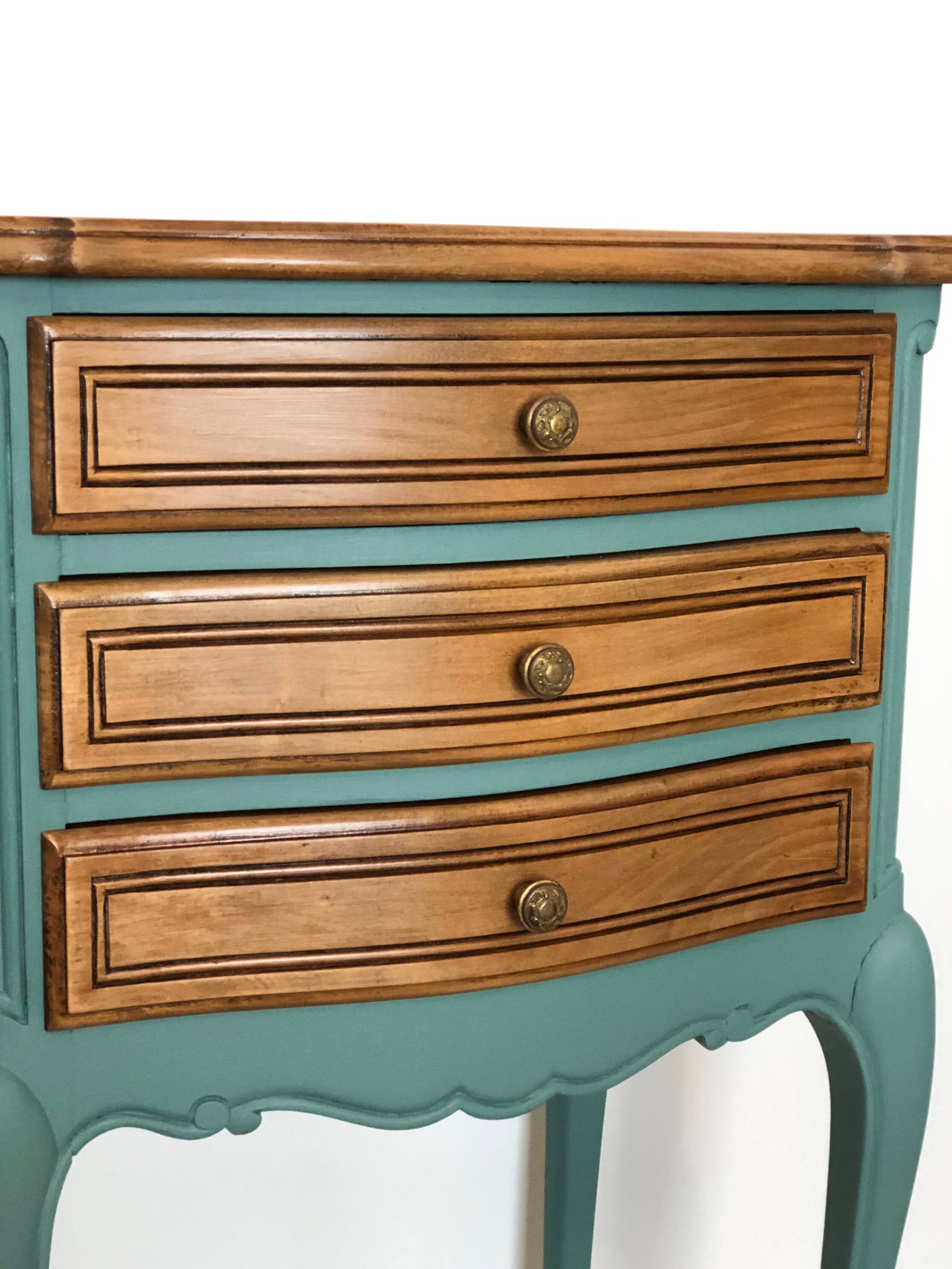 Louis XV style bedside table in celadon green