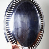 Oval openwork bread basket in silver-plated metal, vintage 1950s-70s.