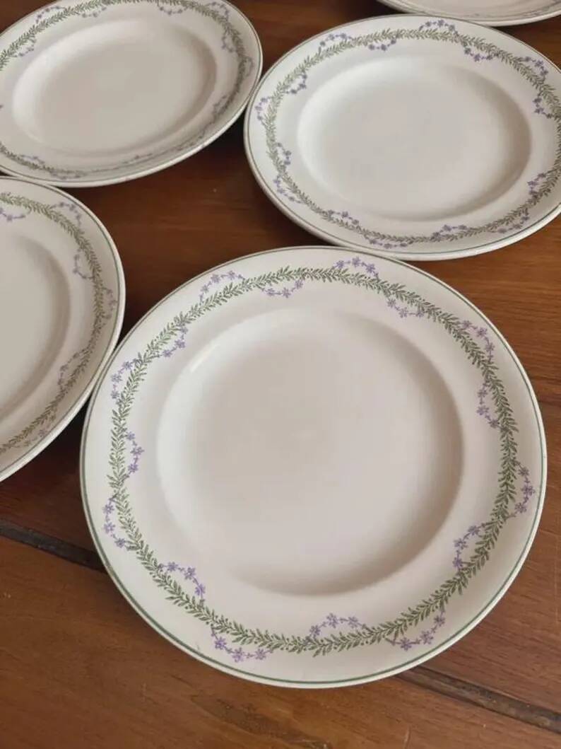 Set of 6 flat plates Longwy model Loridan – Antique earthenware from the late 19th to early 20th century.