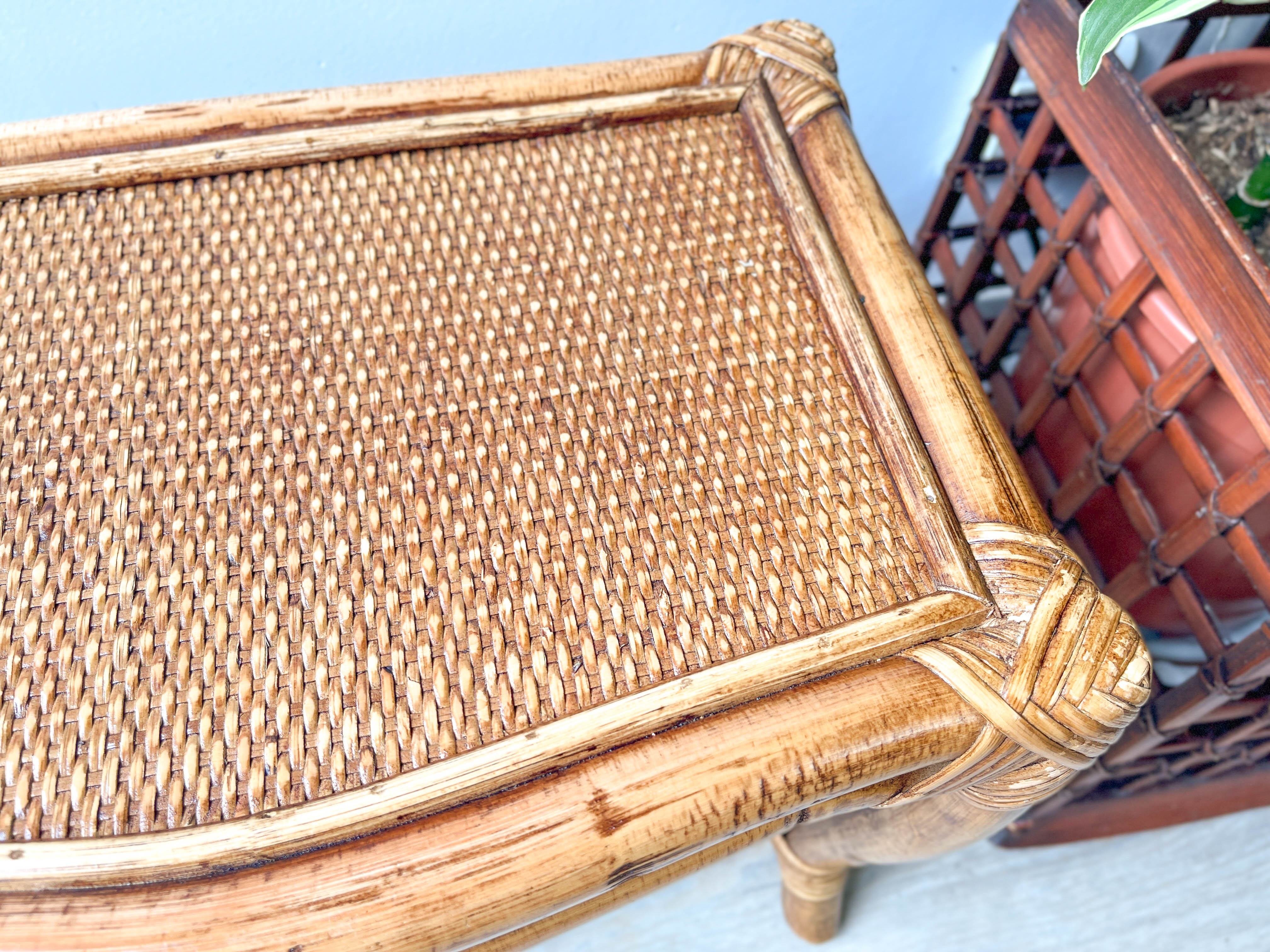Vintage trundle tables in bamboo and rattan
