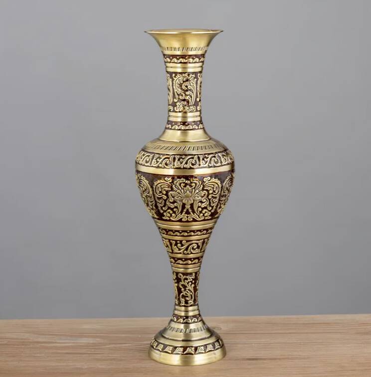 Large European Vintage Metal Vase - Decorative Bronze Tabletop Display