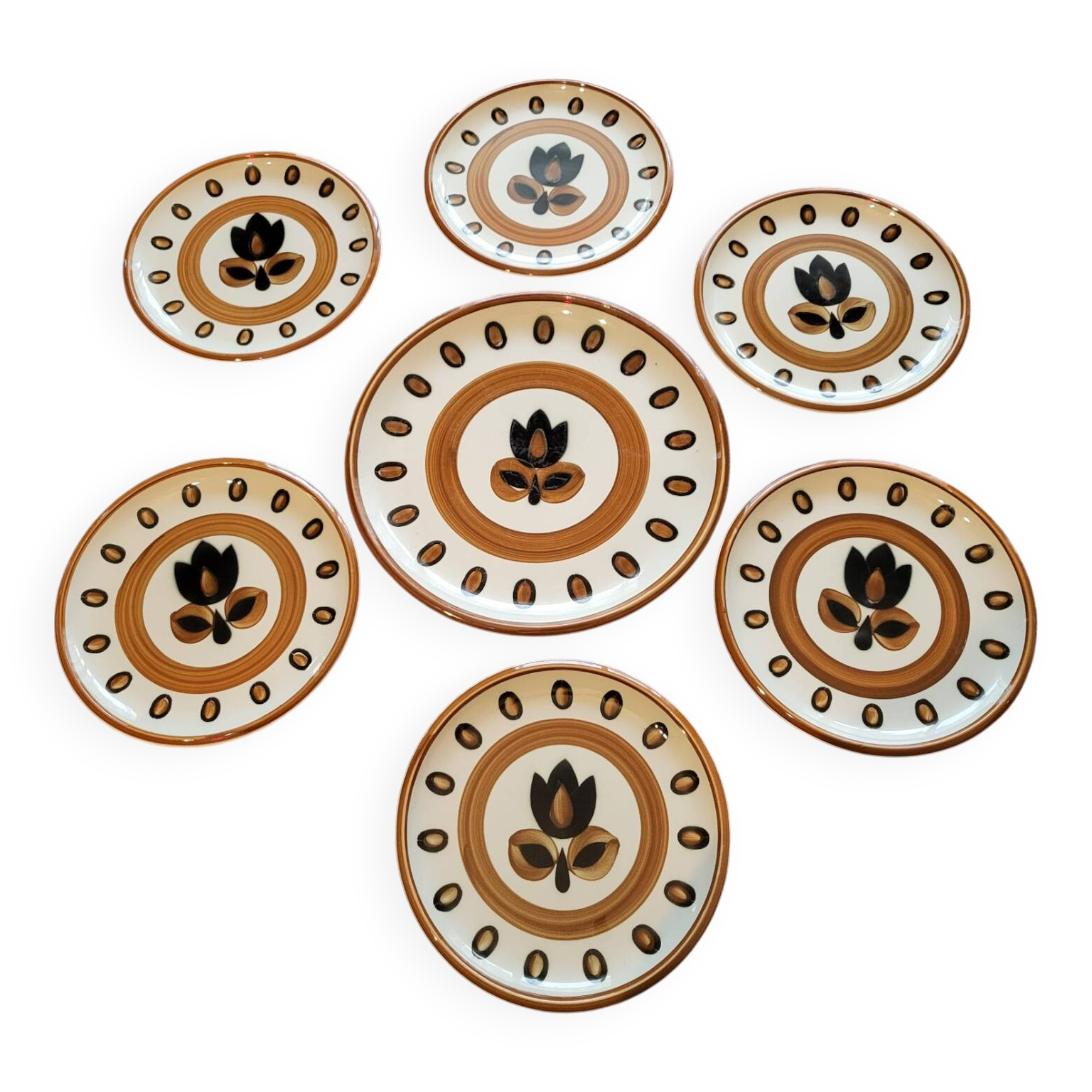 Boch la Louvière Kimono plate set Belgium 1970 (Set of 7)