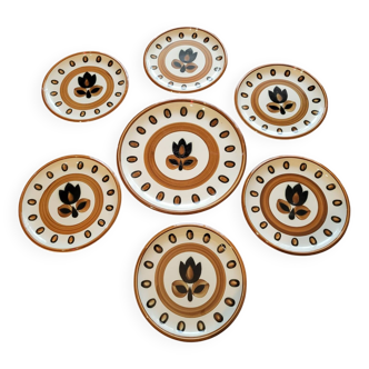 Service d'assiettes Boch la Louvière modèle Kimono Belgique 1970 (Set de 7)
