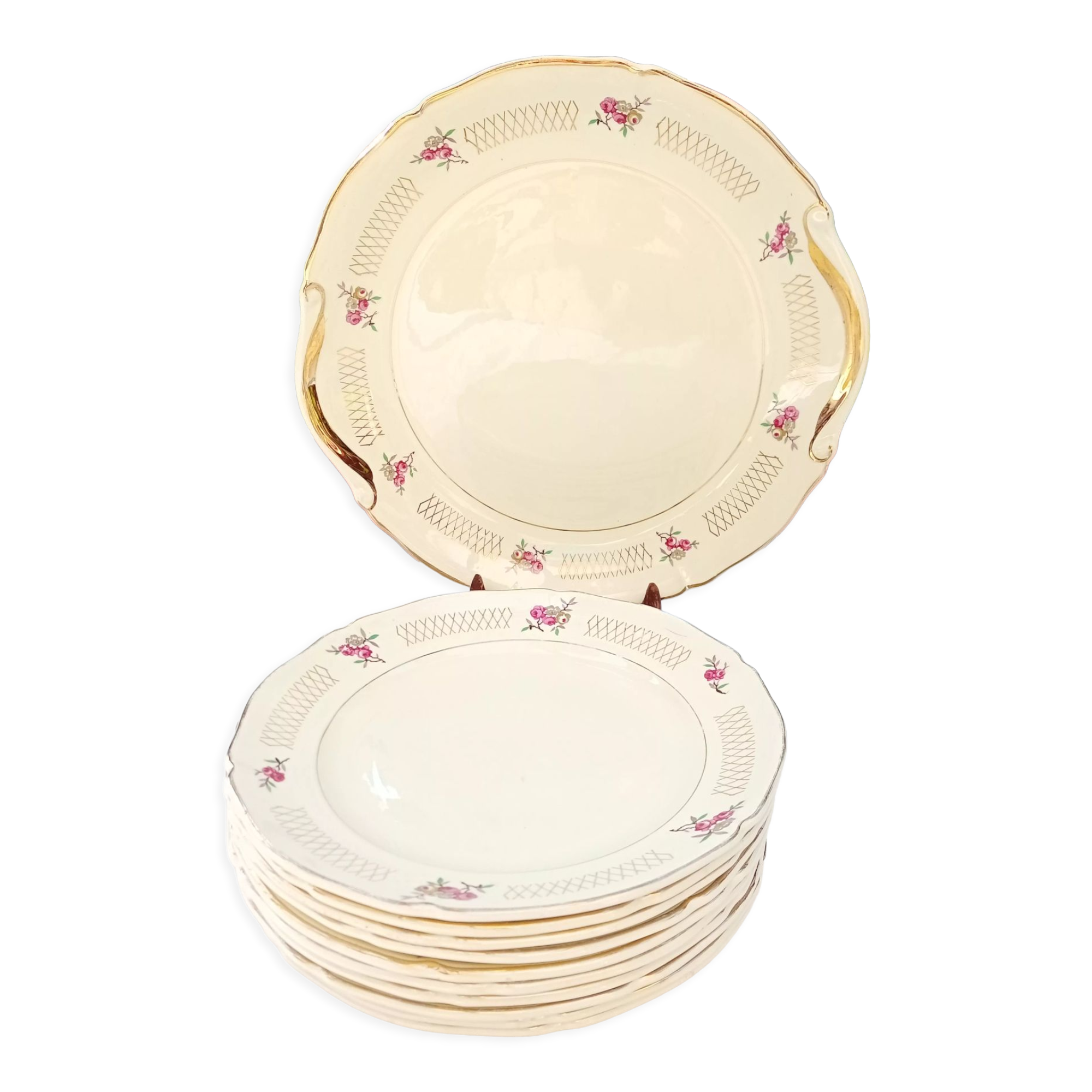 Set 10 flat plates and St Amand dish