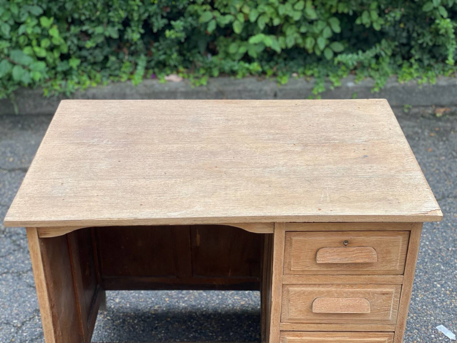 Renovated vintage American desk in raw wood