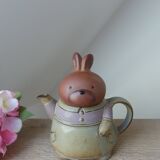 Madame Lapin stoneware teapot with its Apron Made in Japan